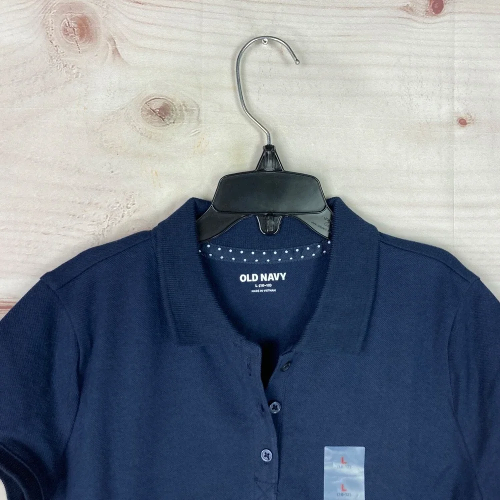 Old Navy Top Girl L Blue Cotton Pique Polo T-Shirt School Uniform Short Sleeve
